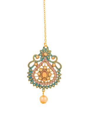 green brass chandellier earring maangtikka - 16964965 - Standard Image - 2