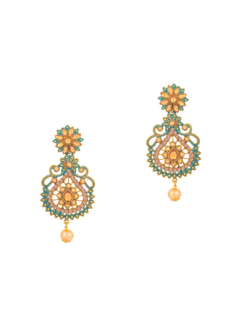 green brass chandellier earring maangtikka - 16964965 - Zoom Image - 3