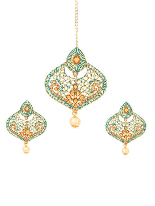 green brass chandellier earring maangtikka - 16964966 - Standard Image - 1