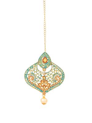 green brass chandellier earring maangtikka - 16964966 - Standard Image - 2