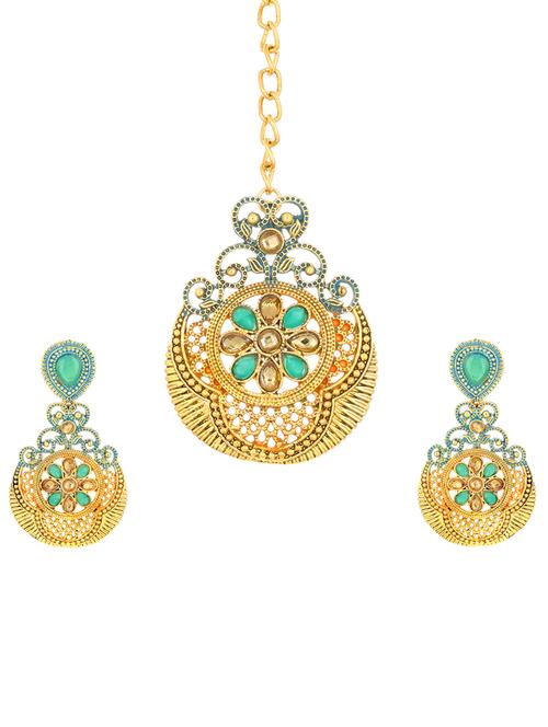 green brass chandellier earring maangtikka - 16964967 - Standard Image - 1