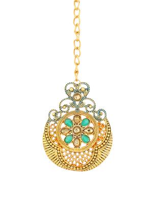green brass chandellier earring maangtikka - 16964967 - Standard Image - 2