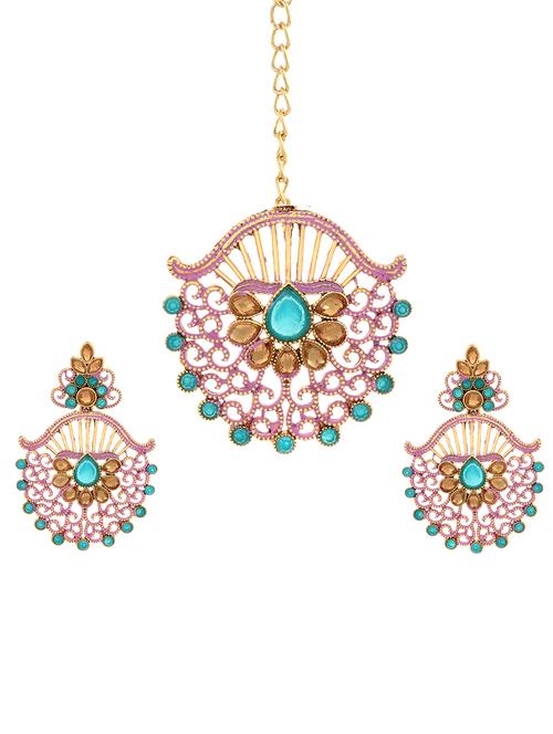 blue brass chandballi earring maangtikka - 16964969 - Standard Image - 1