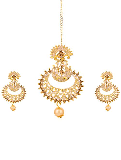 gold brass chandballi earring maangtikka - 16964970 - Standard Image - 1