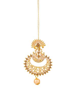 gold brass chandballi earring maangtikka - 16964970 - Standard Image - 2