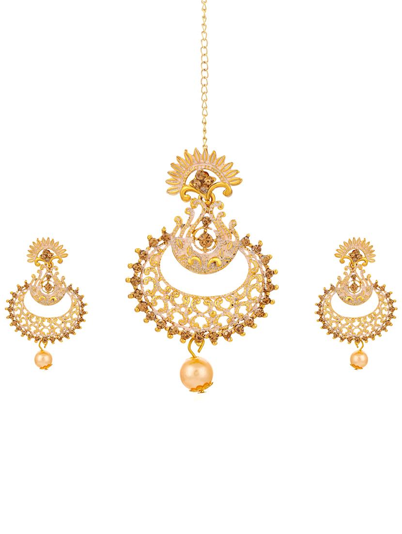 gold brass chandballi earring maangtikka - 16964970 - Zoom Image - 1