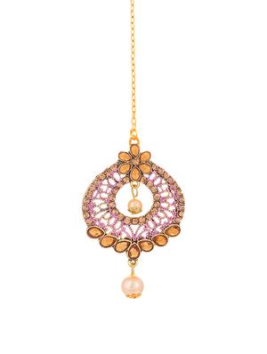 gold brass drop earring & maangtikka - 16964971 - Standard Image - 2