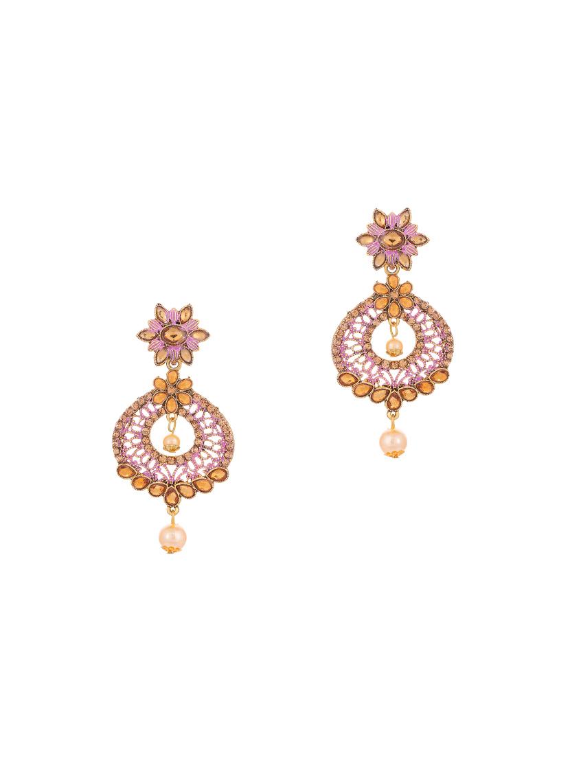 gold brass drop earring & maangtikka - 16964971 - Zoom Image - 3