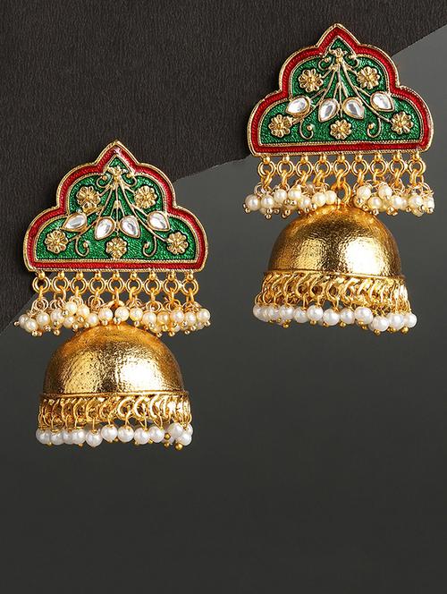 green brass jhumka earring - 16965000 - Standard Image - 1