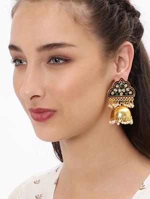green brass jhumka earring - 16965000 - Standard Image - 3