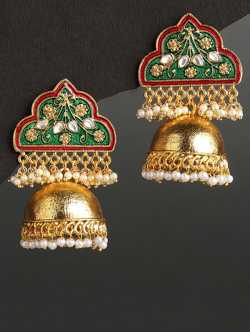 green brass jhumka earring - 16965000 - Zoom Image - 1