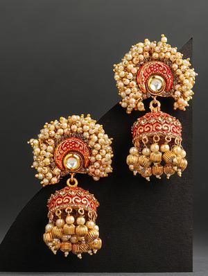 red brass jhumka earring - 16965011 - Standard Image - 2