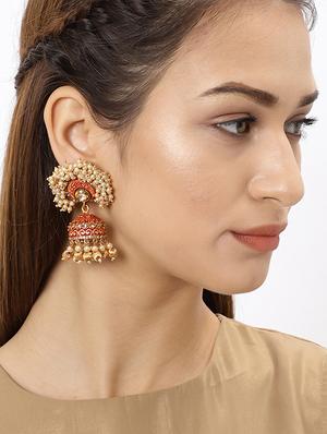 red brass jhumka earring - 16965011 - Standard Image - 3