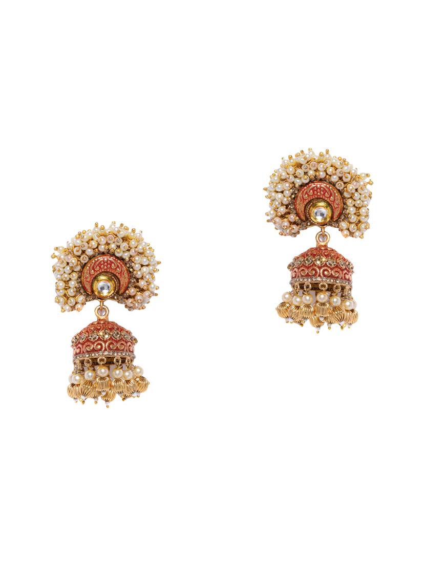 red brass jhumka earring - 16965011 - Zoom Image - 1