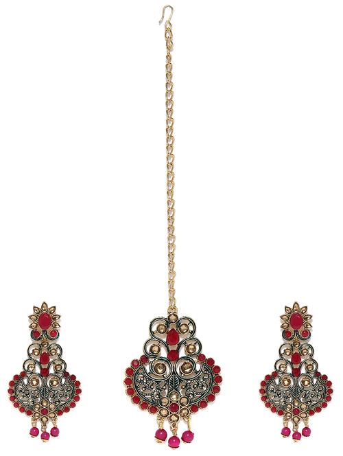 red brass chandellier earring maangtikka - 16965047 - Standard Image - 1