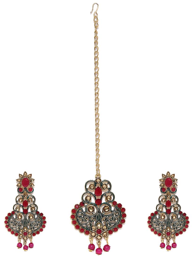 red brass chandellier earring maangtikka - 16965047 - Zoom Image - 1