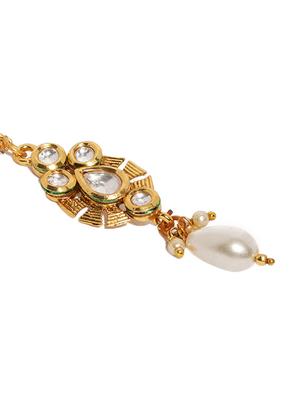 gold brass jhumka earring maangtikka - 16965048 - Standard Image - 3