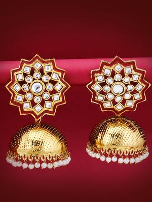 gold brass jhumka earring - 16965056 - Standard Image - 3