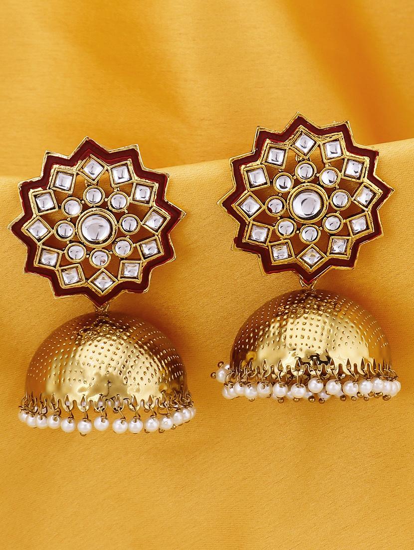 gold brass jhumka earring - 16965056 - Zoom Image - 1