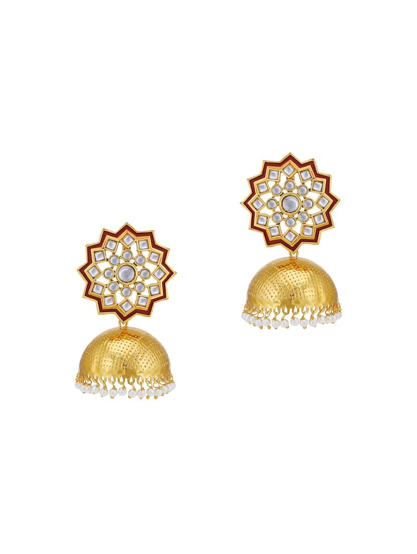 gold brass jhumka earring - 16965056 - Zoom Image - 2