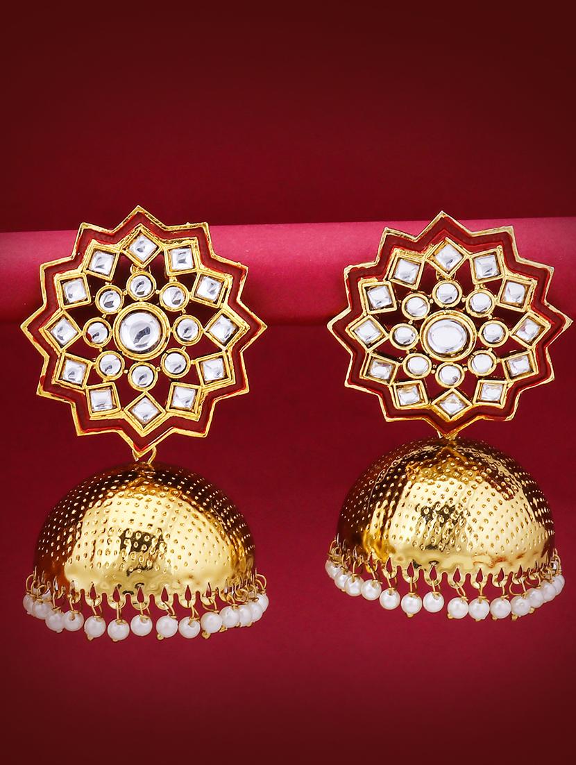 gold brass jhumka earring - 16965056 - Zoom Image - 3