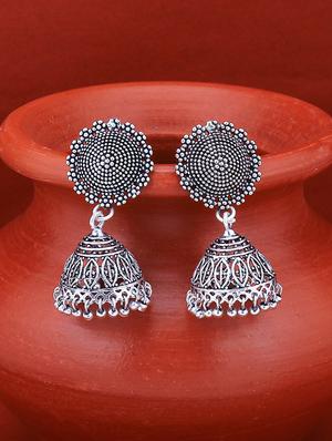 silver brass jhumka earring - 16965061 - Standard Image - 3