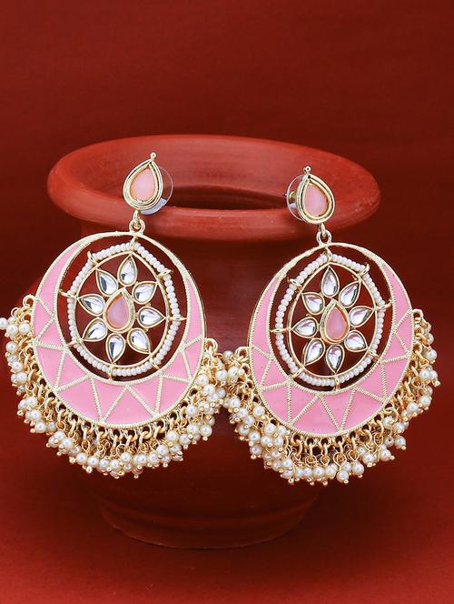 pink brass chandballi earring - 16965065 - Standard Image - 1