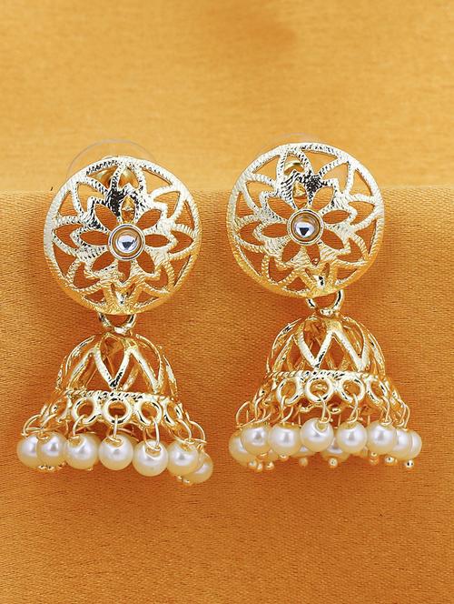 gold brass jhumka earring - 16965067 - Standard Image - 1