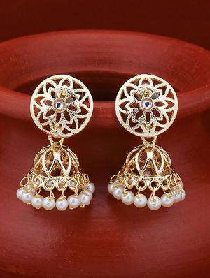 gold brass jhumka earring - 16965067 - Standard Image - 3