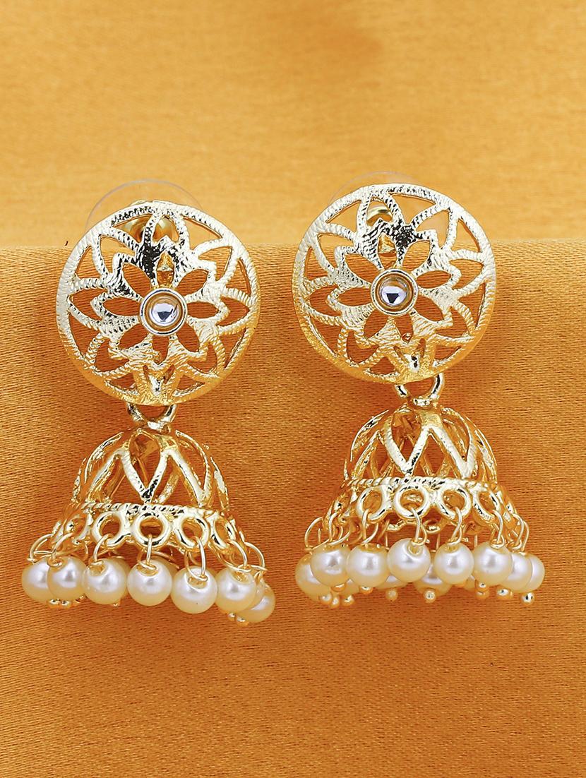 gold brass jhumka earring - 16965067 - Zoom Image - 1