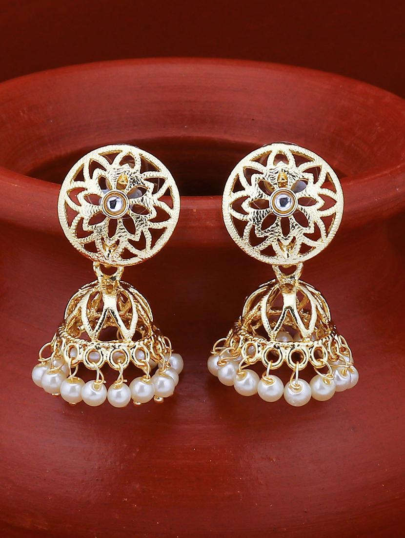 gold brass jhumka earring - 16965067 - Zoom Image - 3