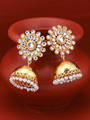 gold brass jhumka earring - 16965083 - Standard Image - 3