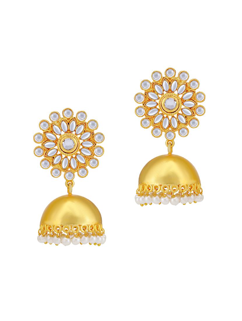 gold brass jhumka earring - 16965083 - Zoom Image - 2