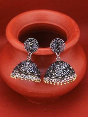 silver brass jhumka earring - 16965084 - Standard Image - 3