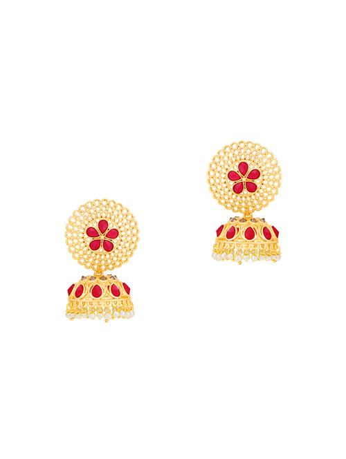 pink brass jhumka earring - 16965085 - Standard Image - 1