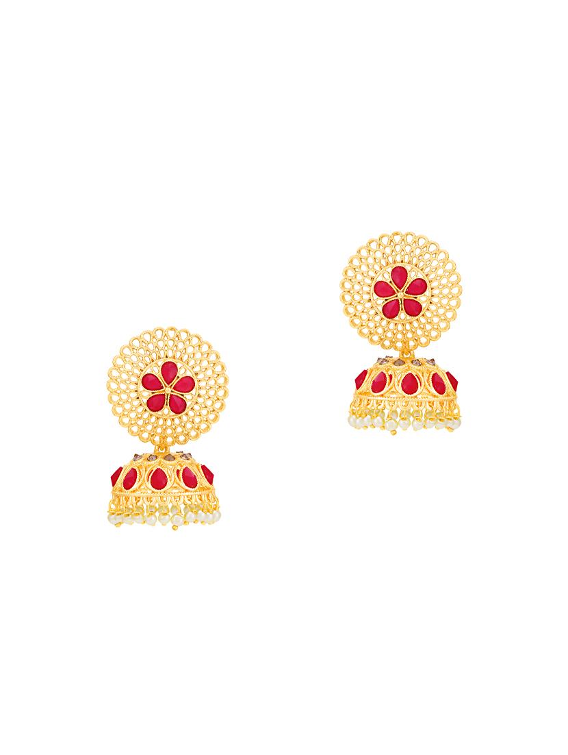 pink brass jhumka earring - 16965085 - Zoom Image - 1