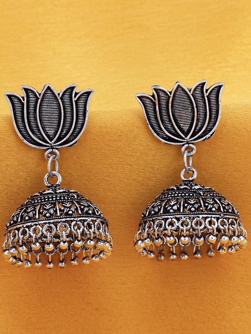 silver brass jhumka earring - 16965121 - Standard Image - 1