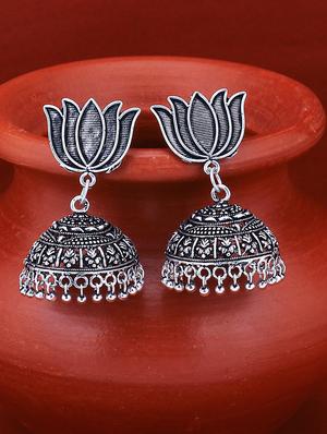 silver brass jhumka earring - 16965121 - Standard Image - 3