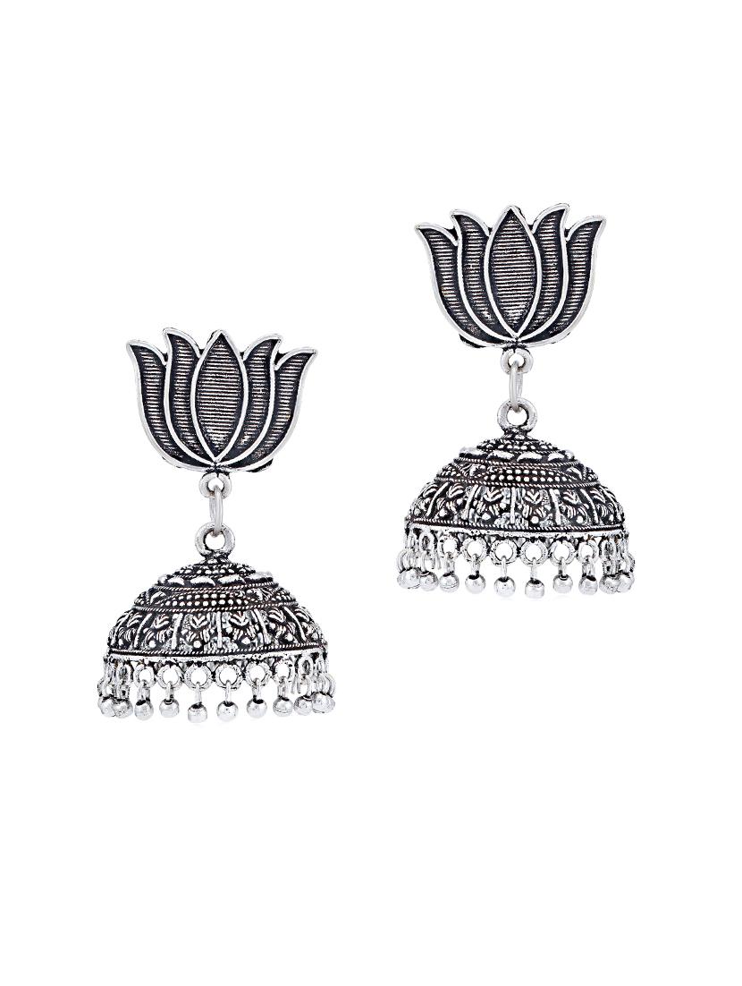 silver brass jhumka earring - 16965121 - Zoom Image - 2