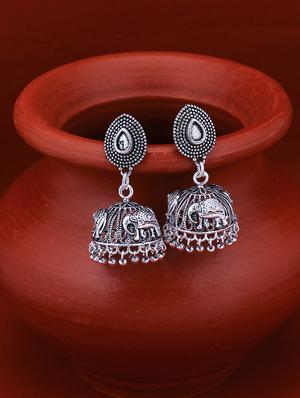 silver brass jhumka earring - 16965126 - Standard Image - 3