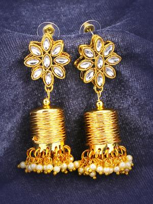gold brass jhumka earring - 16965127 - Standard Image - 3