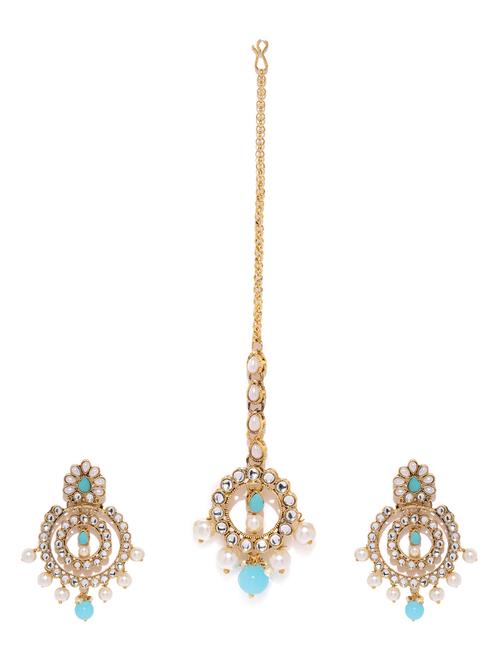 blue brass chandellier earring and maangtikka - 16965163 - Standard Image - 1