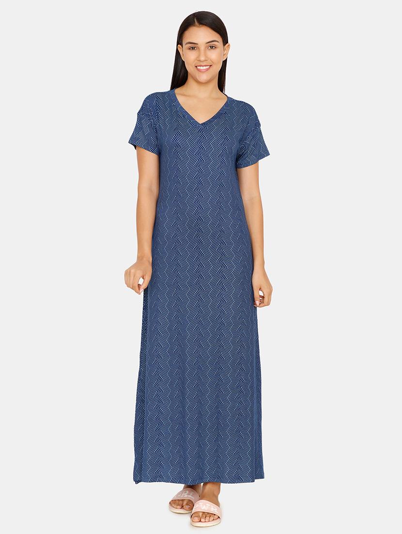 v-neck printed nighty - 16965562 - Zoom Image - 1