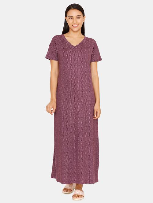 v-neck printed nighty - 16965563 - Standard Image - 1