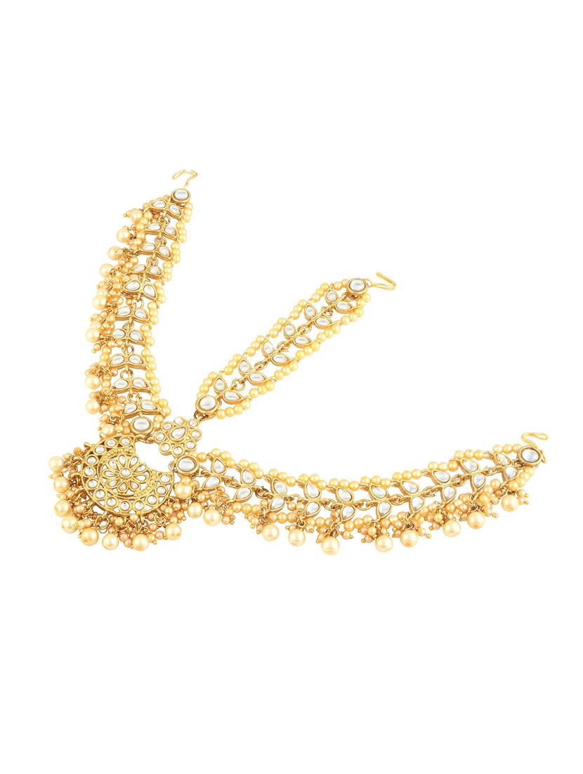 gold brass maang teeka - 16966086 - Zoom Image - 2
