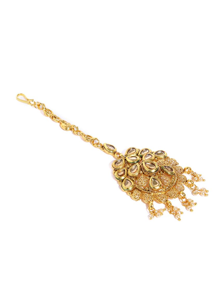 gold brass maang teeka - 16966090 - Zoom Image - 2