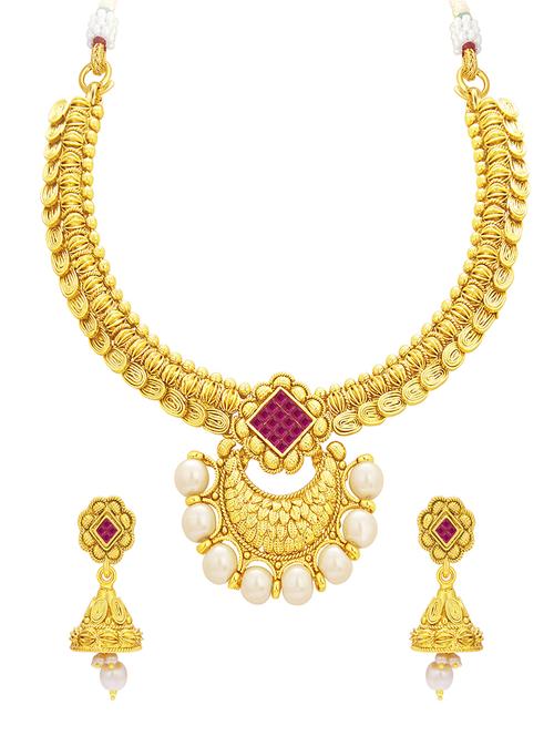 gold brass necklaces and earring - 16967144 - Standard Image - 1