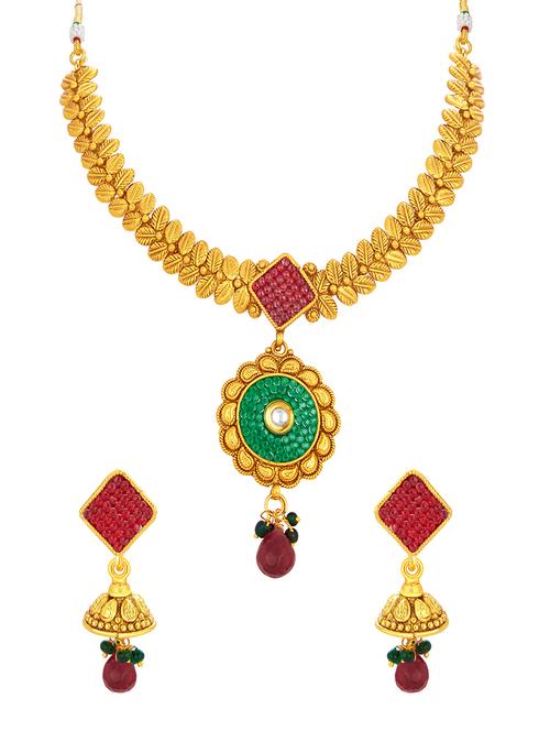 gold brass necklaces and earring - 16967156 - Standard Image - 1