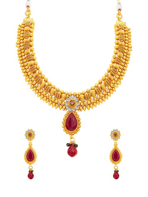 gold brass necklaces and earring - 16967157 - Standard Image - 1
