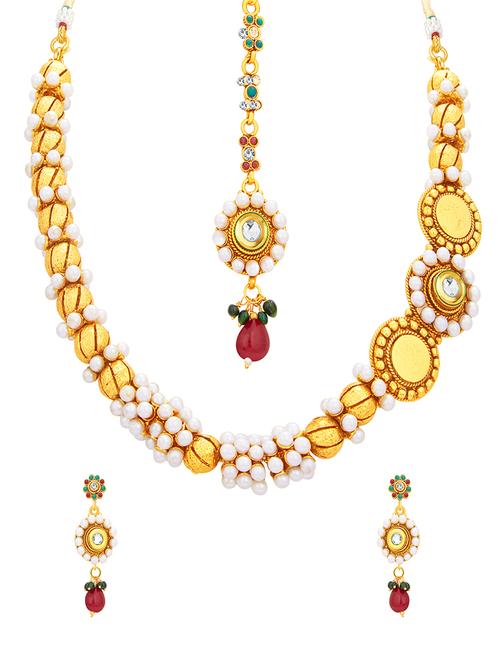 gold brass necklaces and earring - 16967158 - Standard Image - 1